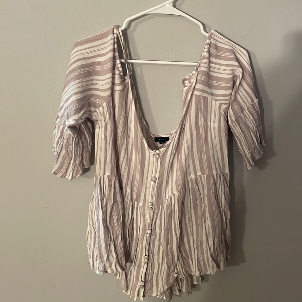 Gray and white striped cold shoulder blouse. Torrid size 2